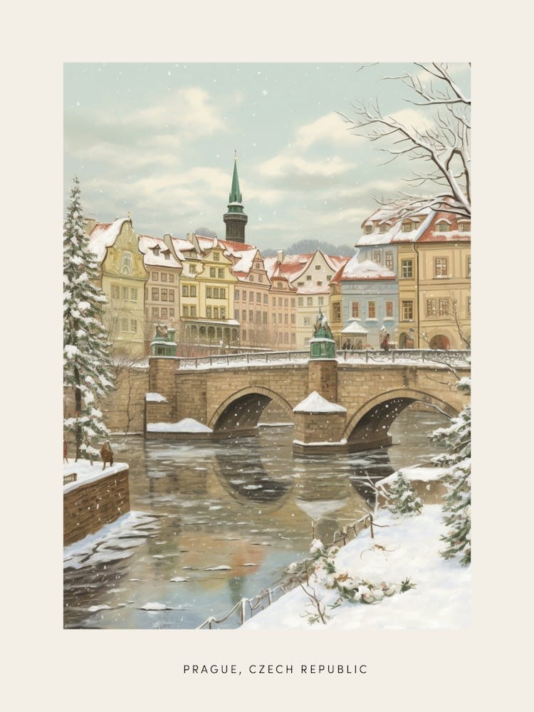 Vintage Winter Poster Prague Czech Republic 4