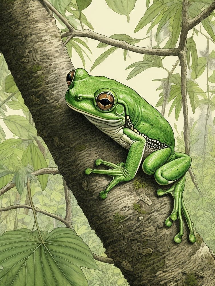 Green Tree Frog Vintage Botanical 3