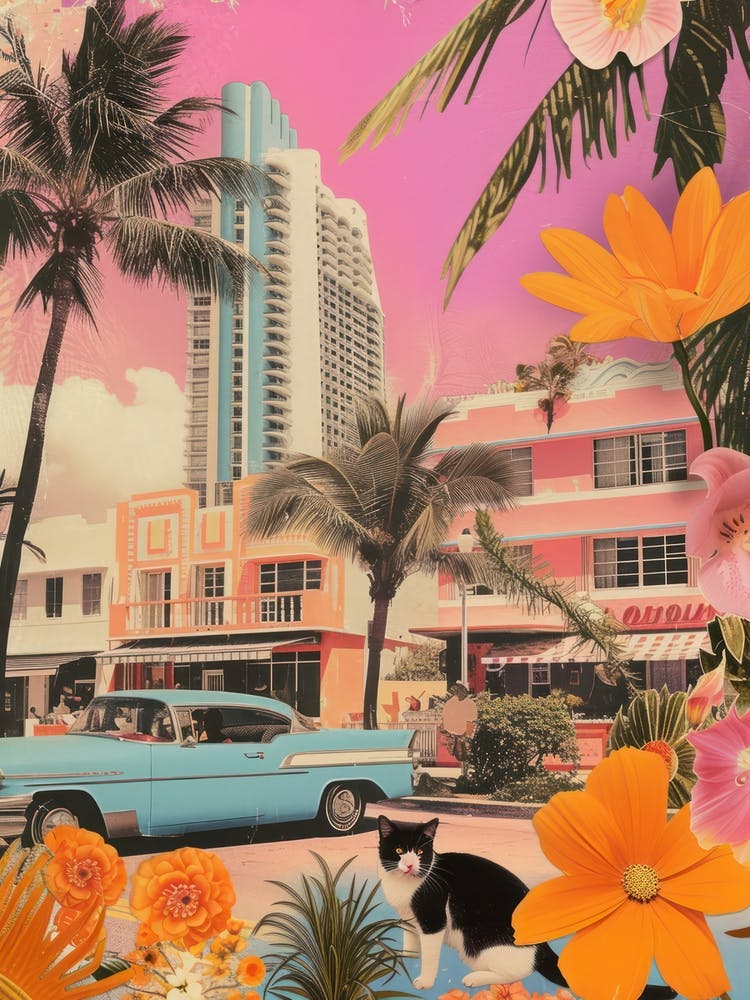 Miami Beach   Floral Retro Collage Style 2