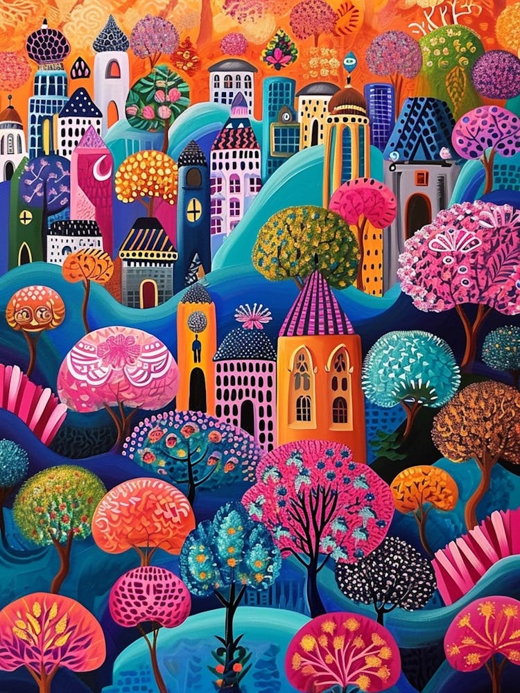 Kitsch Colourful Bangkok Inspired Cityscape  3