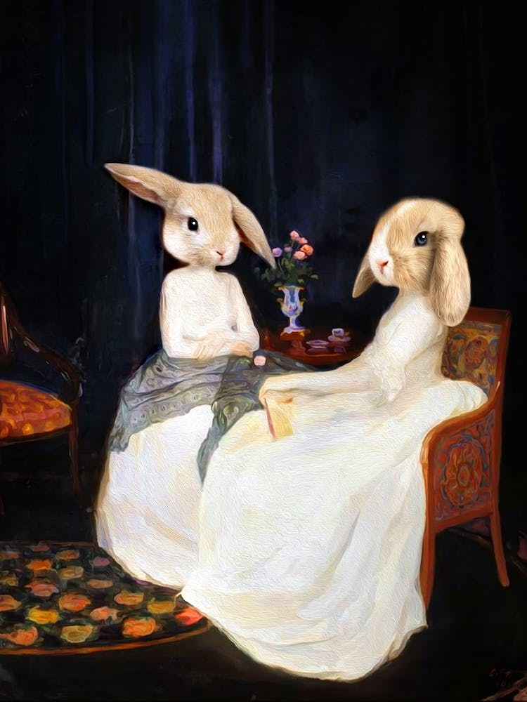 Sororité Moelleuse Pom Et Pam Les Lapins Portraits d'Animaux de Compagnie