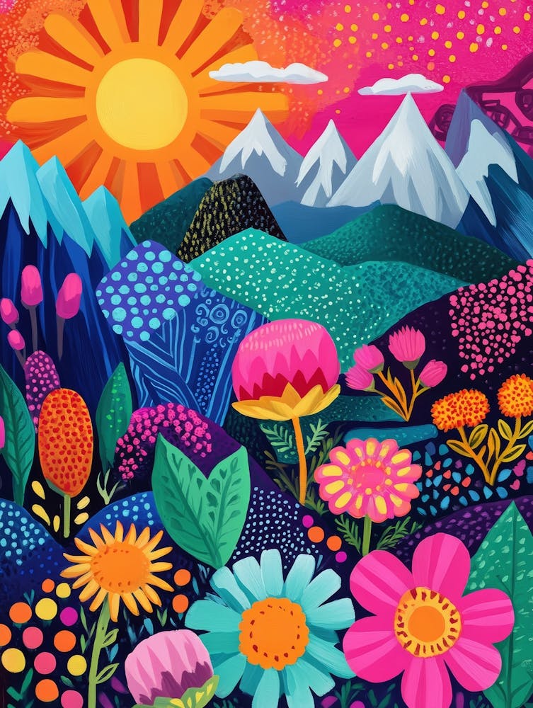 Colorful Landscape With Mountain and Flowers 7