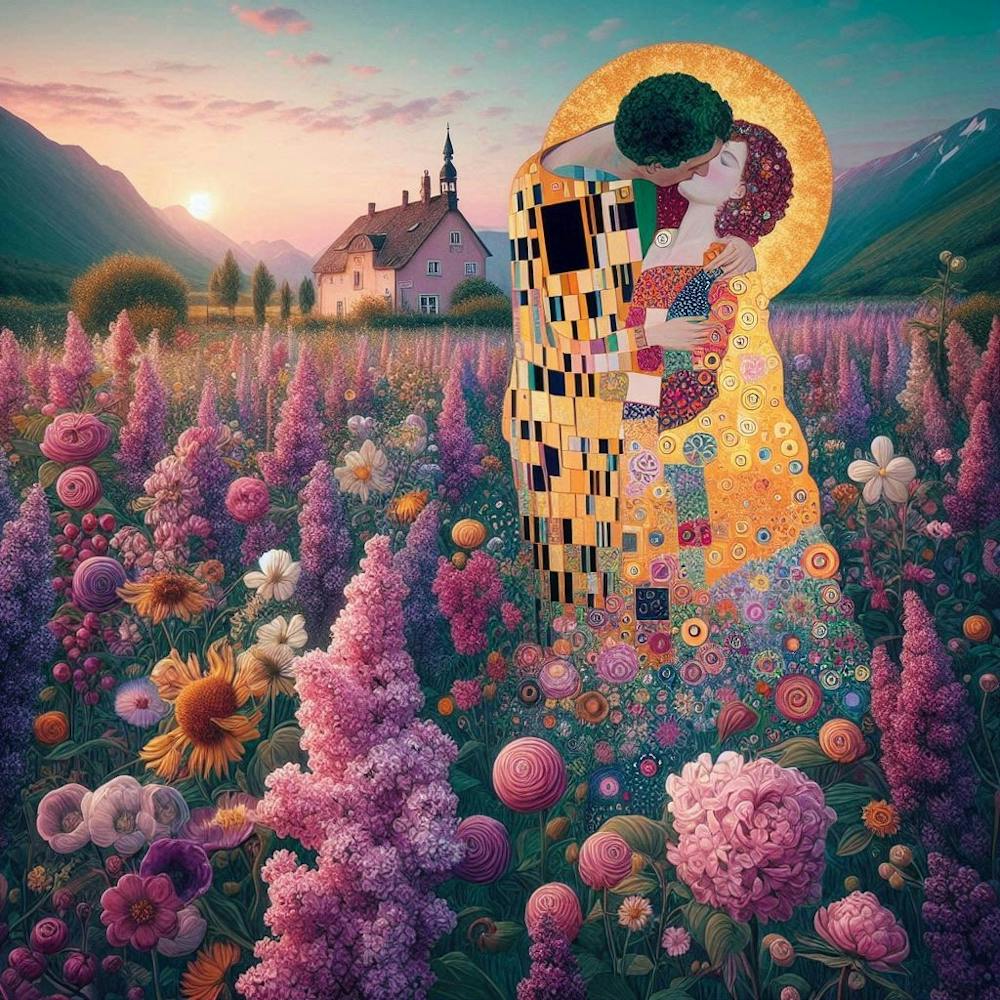 gustav klimt garden with the kiss print