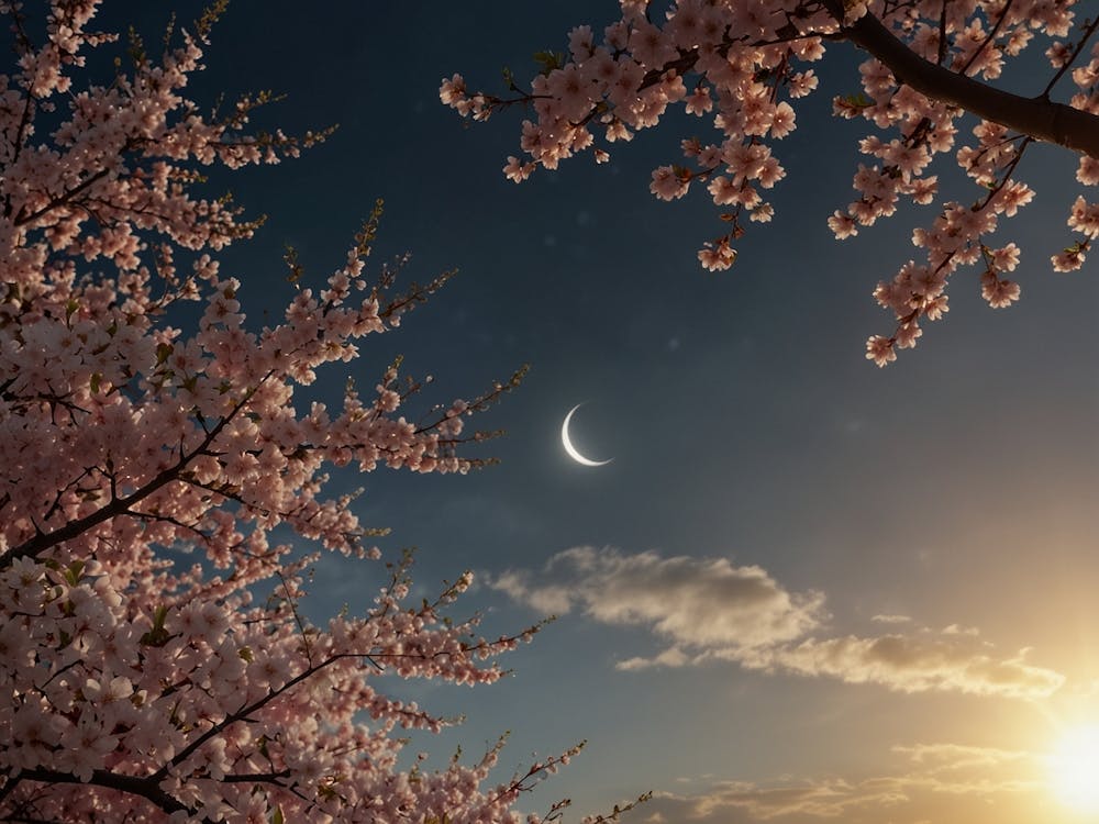 Moon And Cherry Blossoms
