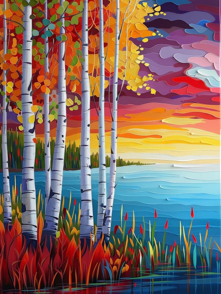 Sunset Birch Trees