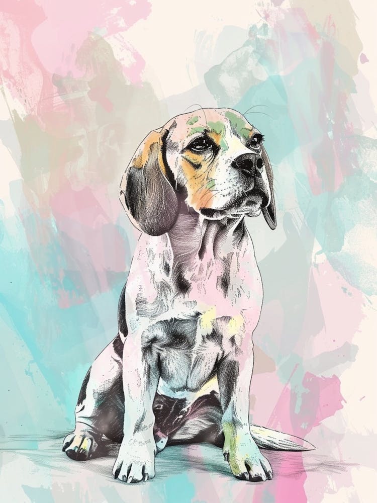 Pastel Beagle Dog Watercolour Line Illustration 2