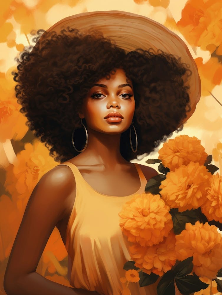 Afro Girl With Flowers