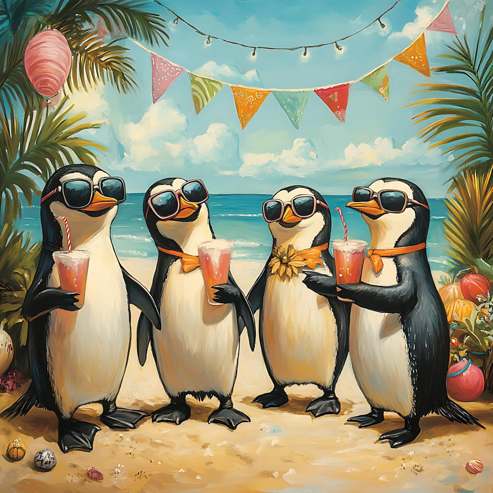 Tropical Penguin Beach Party Fun