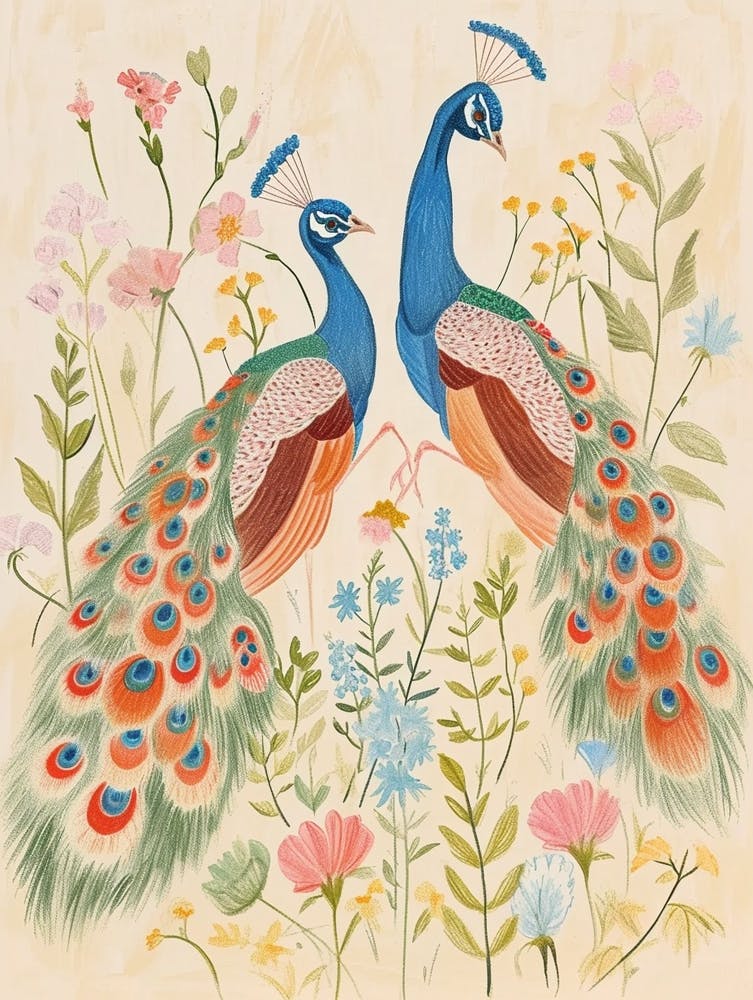 Volkstümliche Blumen Tiermalerei Pfau 2