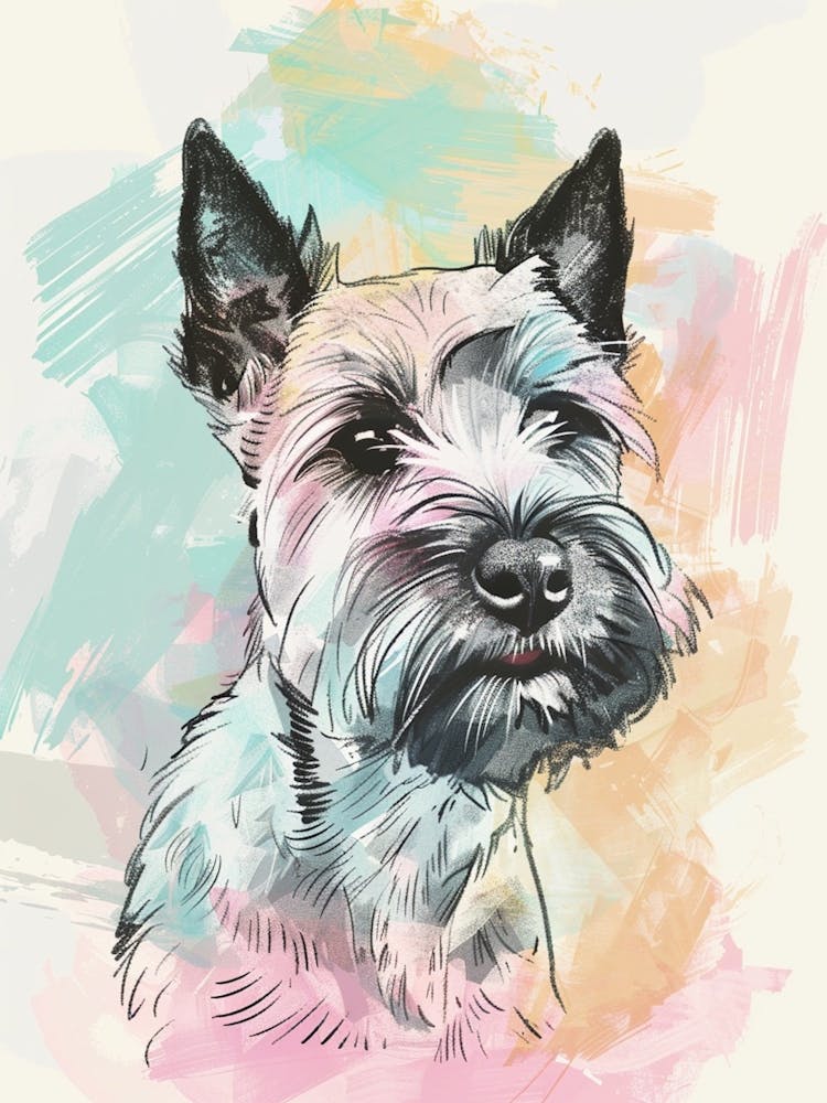 Chien Fox Terrier Illustration au Trait Pastel 1