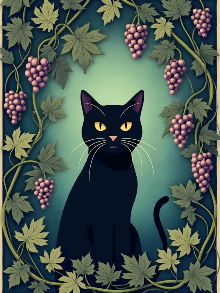 Black Cat With Grapes 2