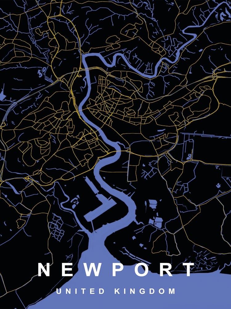Newport City Map Black and Gold