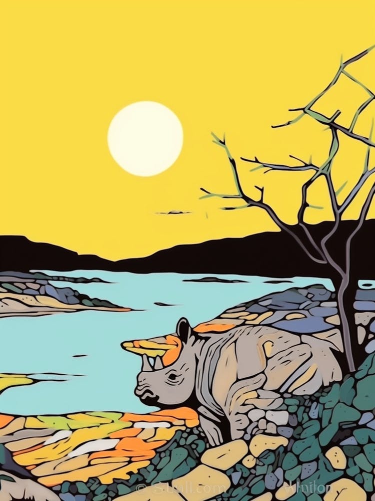 Rhino In The Rocky Landscape