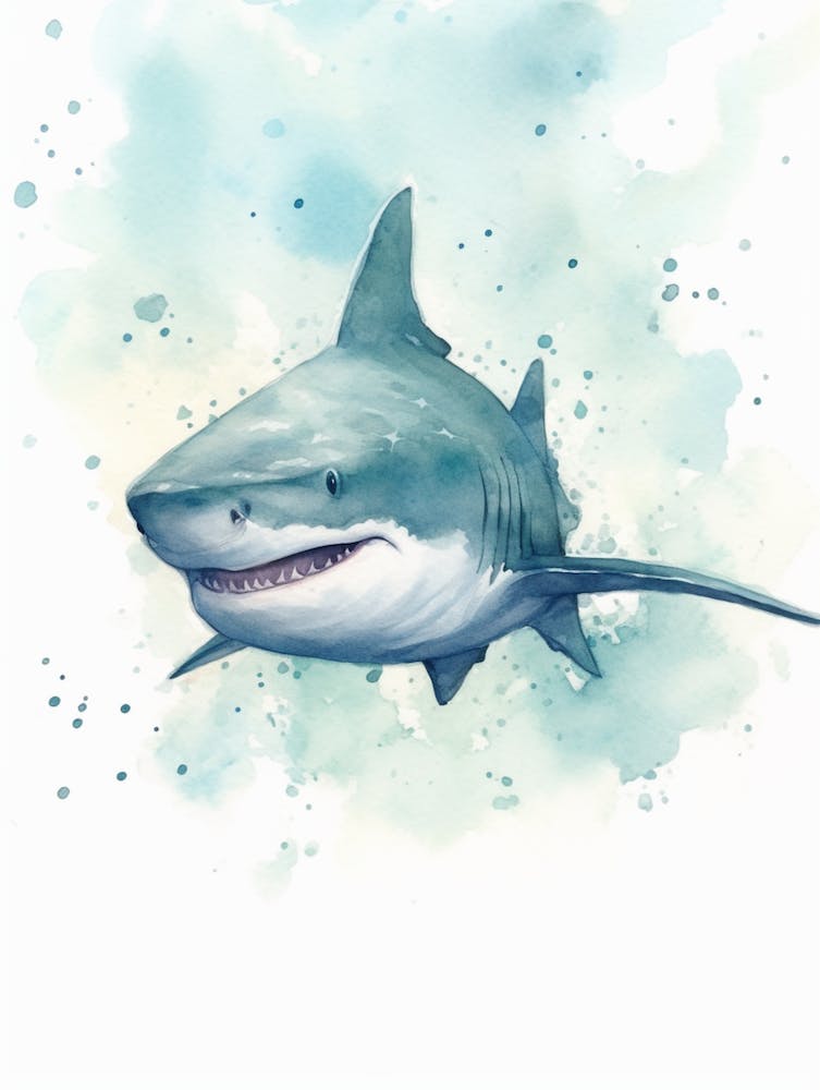 Cartoon Watercolour Bull Shark Kids Nursery 2