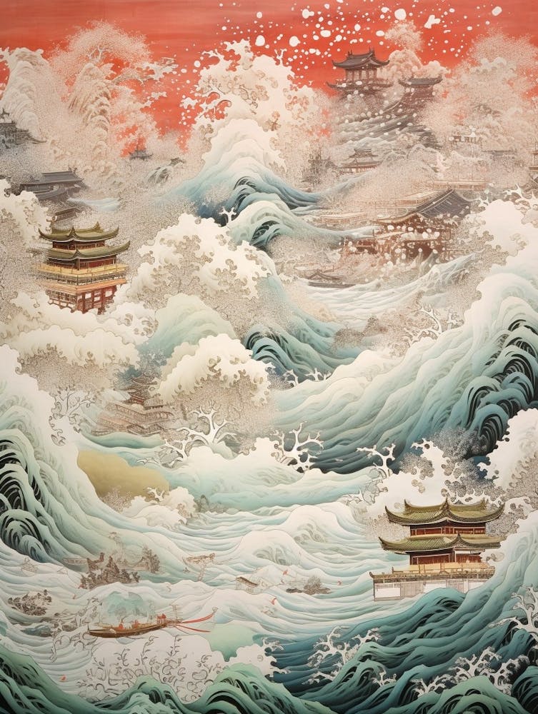 Tsunami Waves Japanese Illustration 3