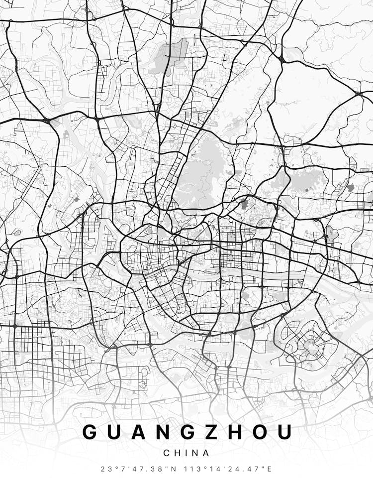 Guangzhou China White Map
