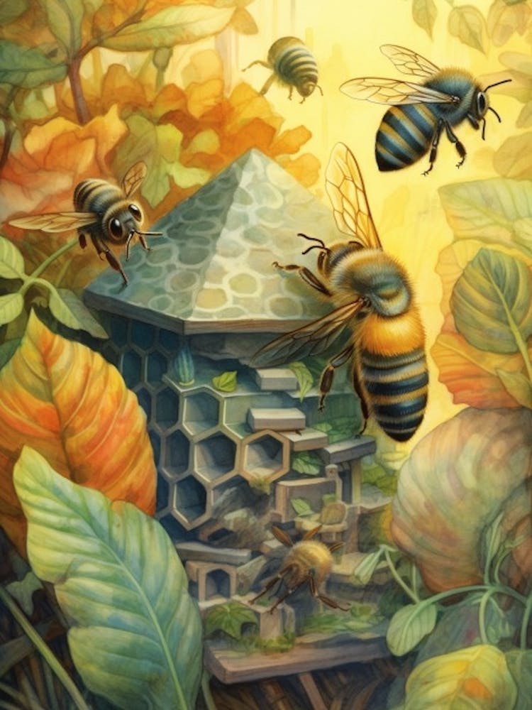 Cuckoo Bee Beehive Watercolour Illustration 3