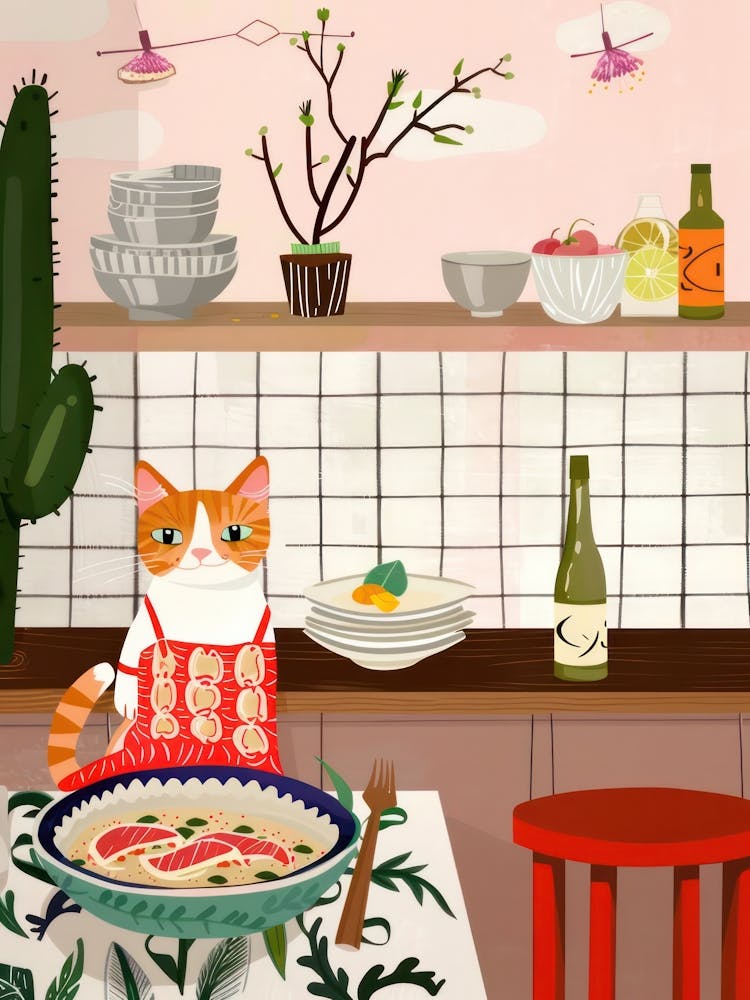 Chat Et Ramen Dans La Cuisine 3
