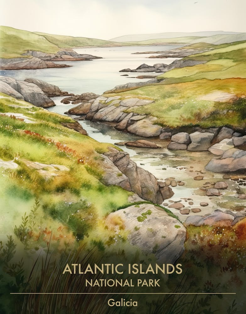 Atlantic Islands National Park Galicia Watercolour 2 Art Print By atlantic-islands-national-park-galicia-watercolour-2-art-print-by