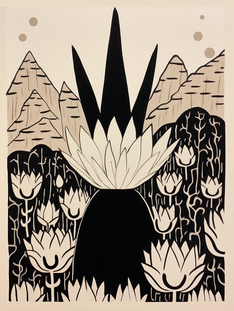 B&W Cactus Illustration Bunny Ear Cactus 1