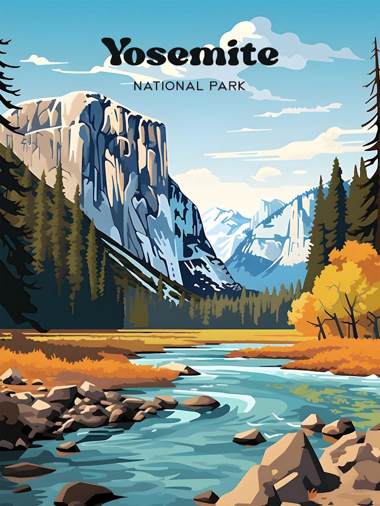 Yosemite National Park California Camping Travel Art