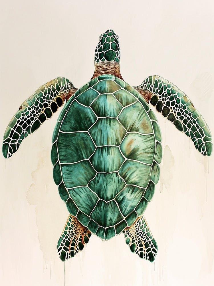 Sea Turtle Aqua Vintage Painting 3