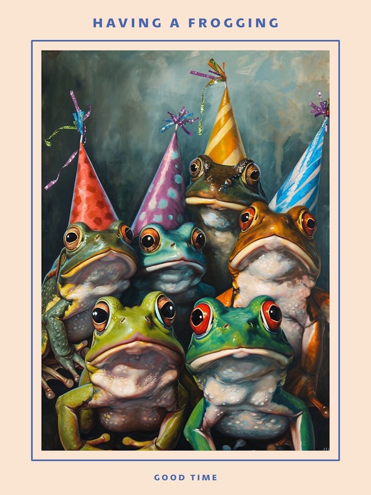 Frogs In Party Hats Painting Style 4 Poster