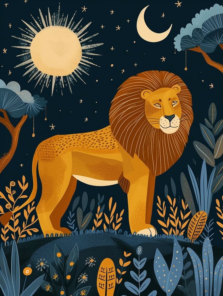 African Lion Night Hunt Illustration 4