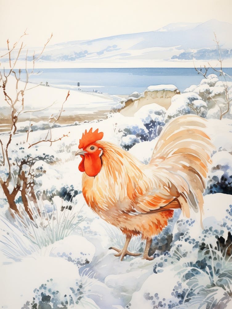 Coq 7 - Peinture d'oiseau hivernal