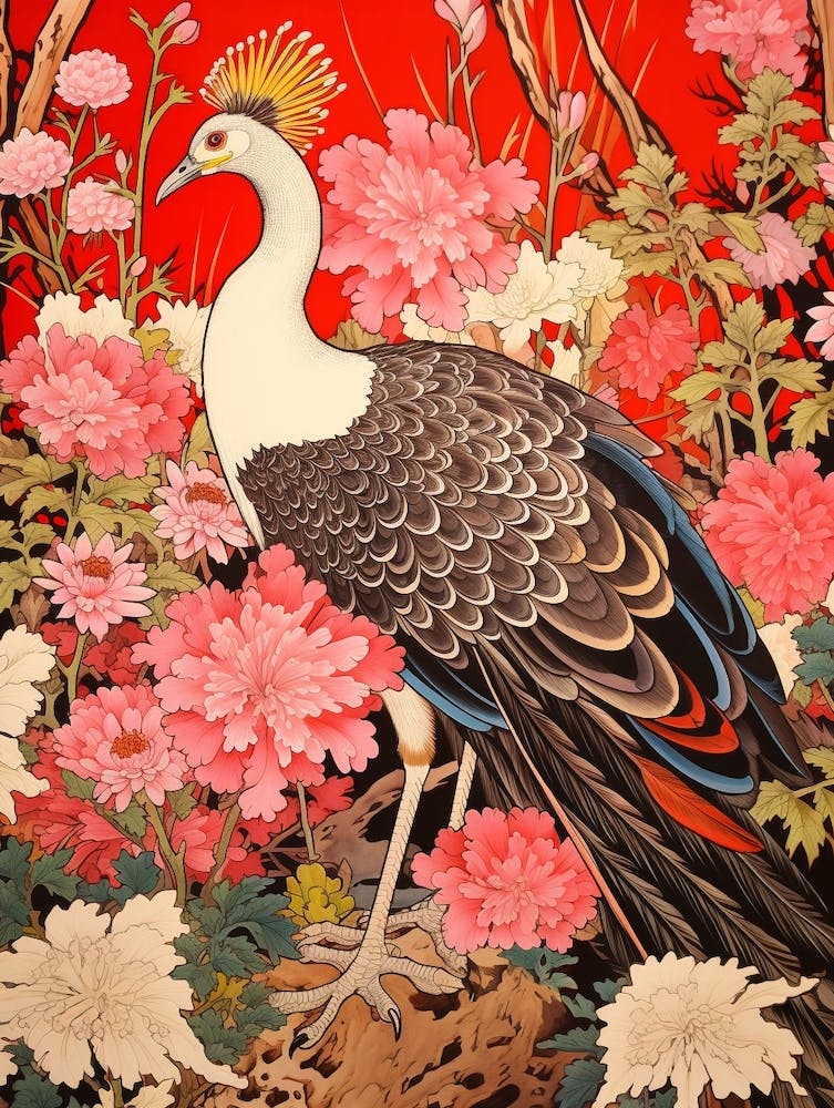 Aster And Bird Vintage Japanese Botanical