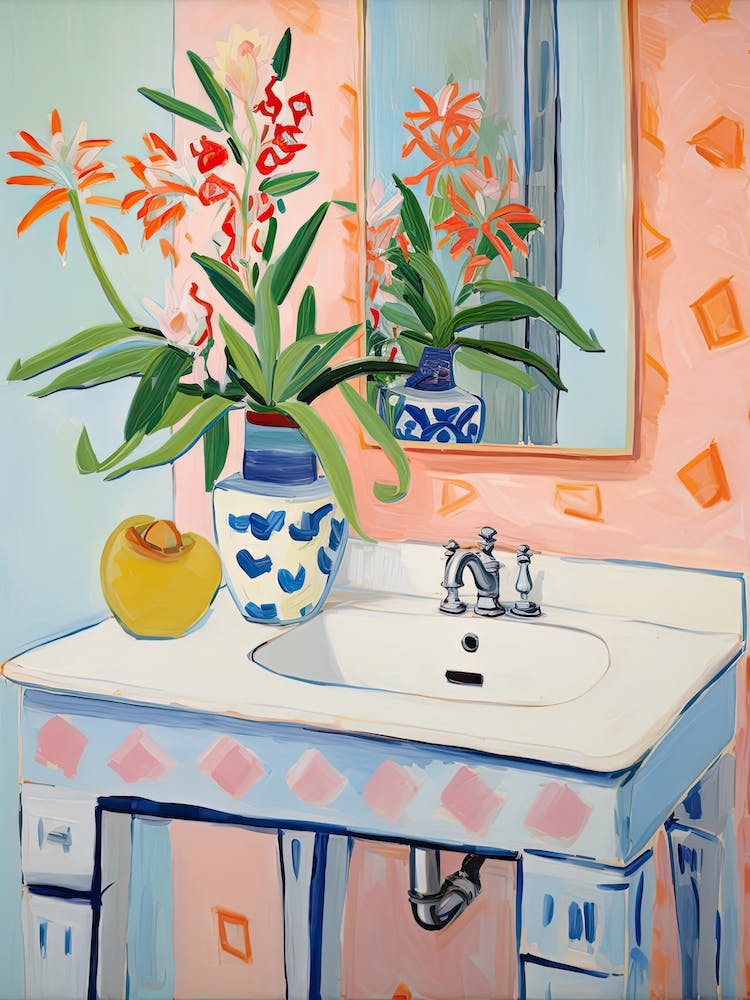 Bathroom Vanity Painting With A Snapdragon Bouquet 3