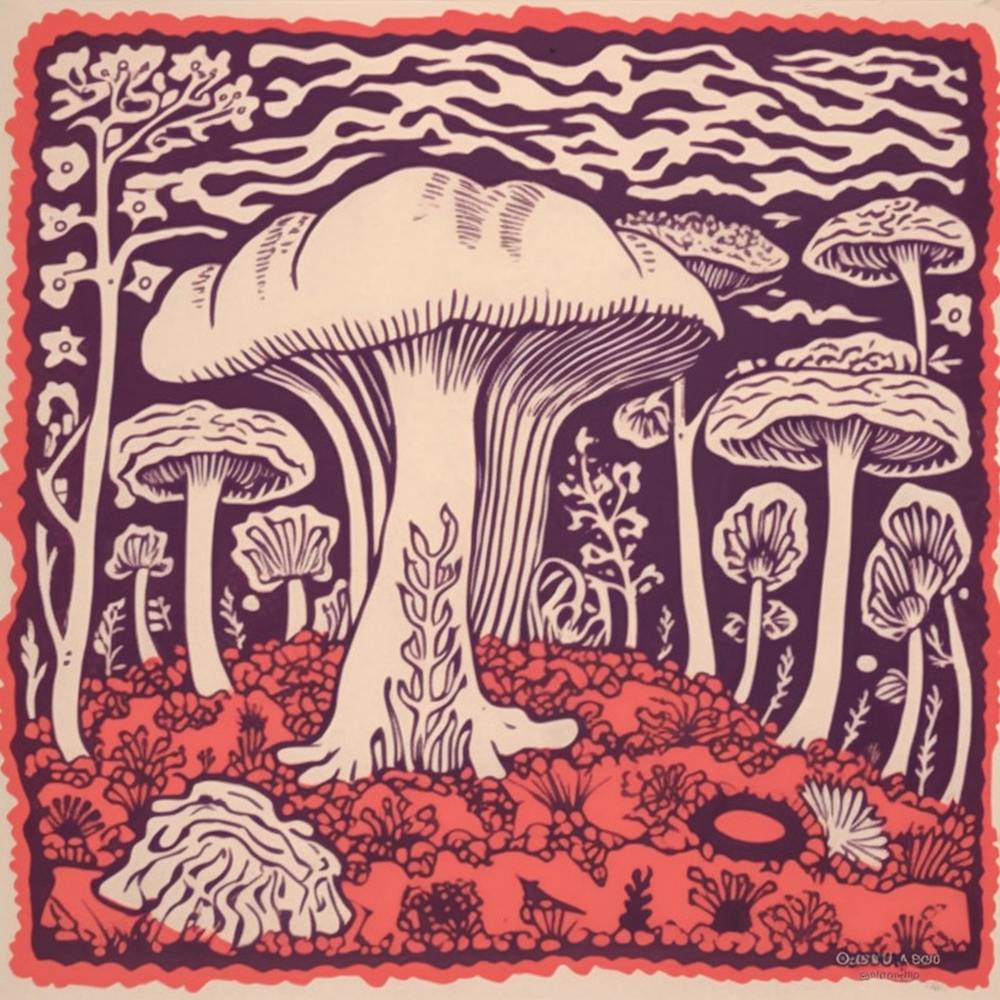 Mushroom Woodcut Purple 4