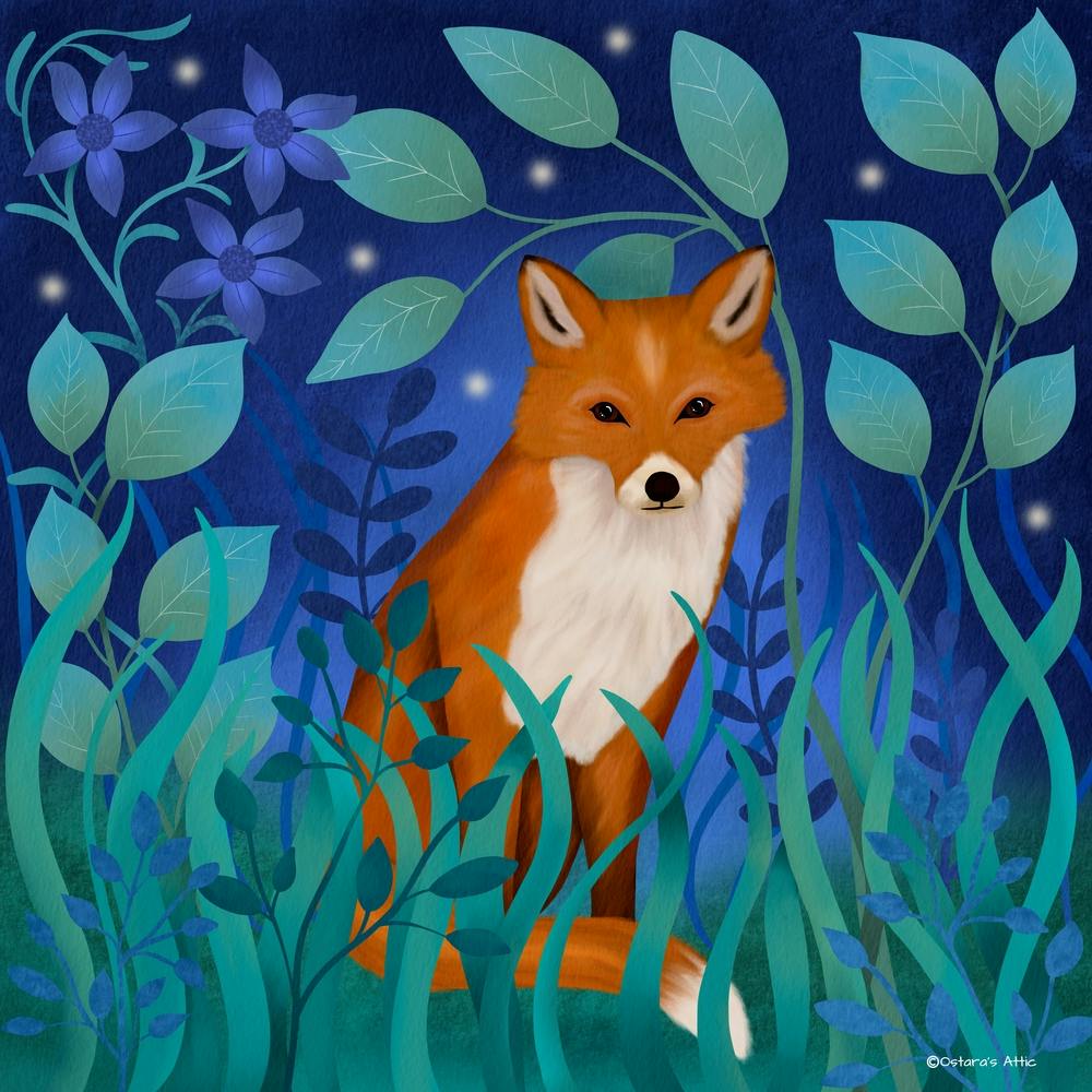 Fox In Starlit Meadow Square