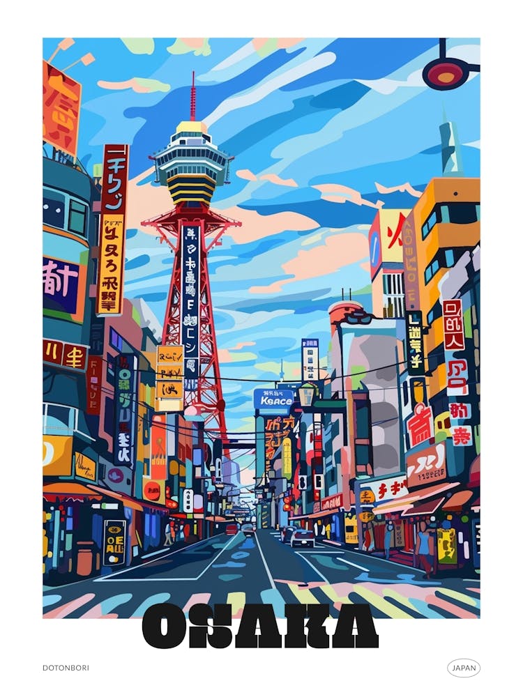 Dotonbori Osaka 2 Colourful Illustration Poster