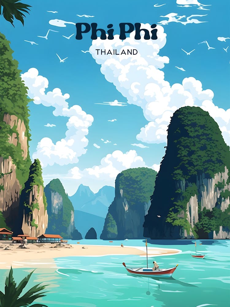 Phi Phi Thailand Island Travel Illustration