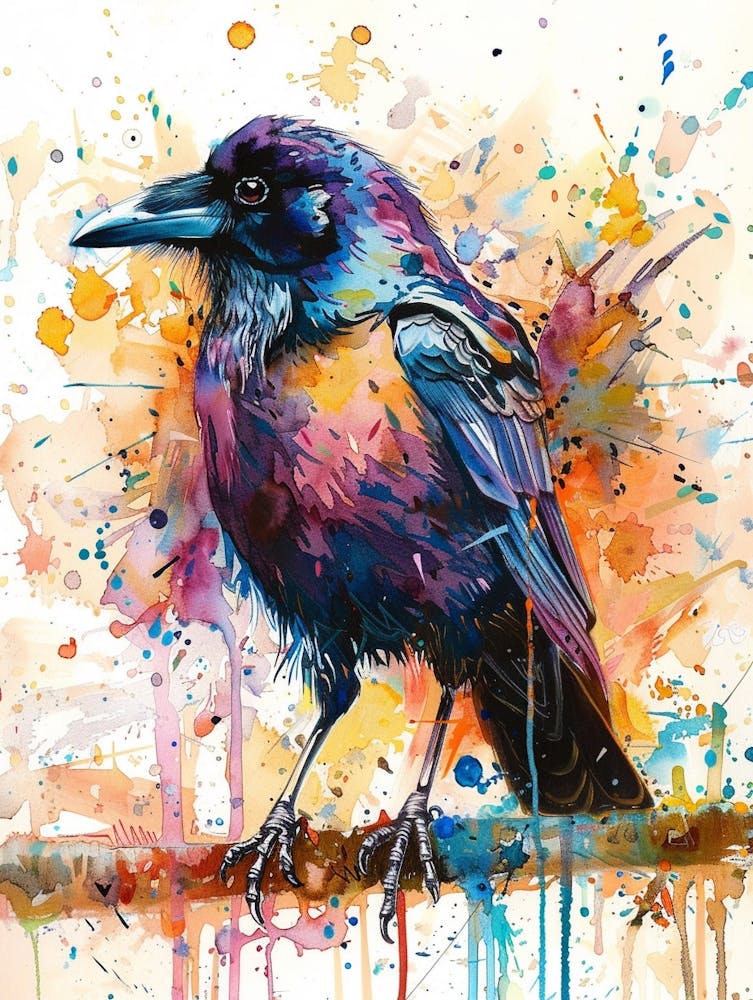 Crow Colourful Watercolour 4