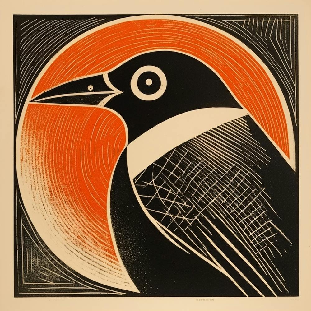 Retro Bird Lithograph Penguin 1