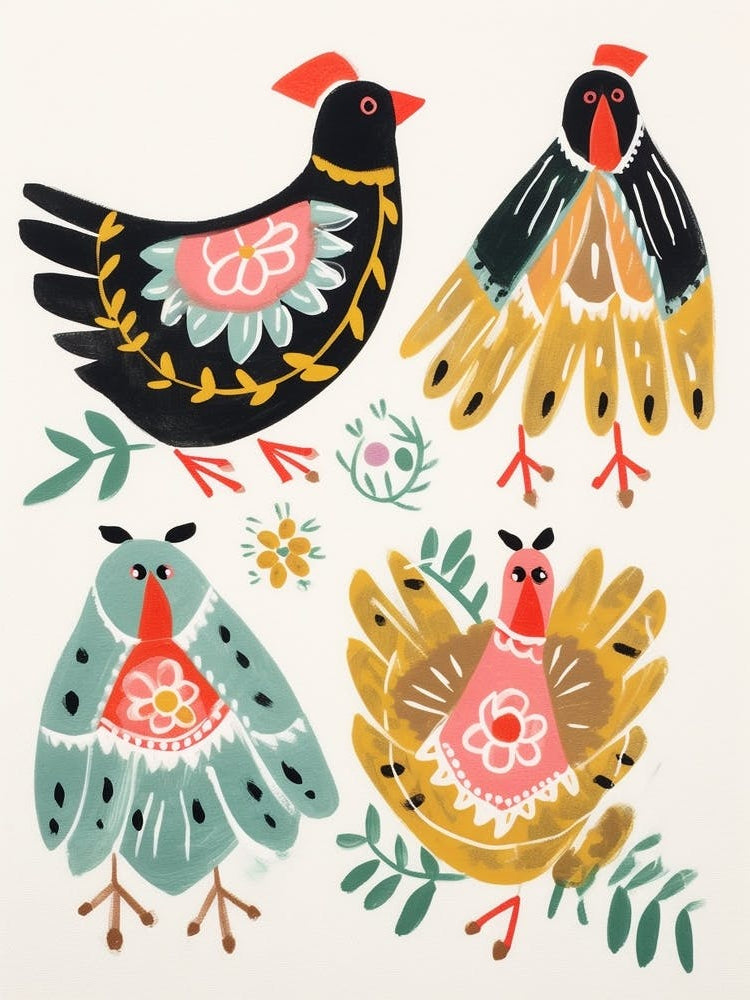 Folk Style Bird Painting Chicken 5