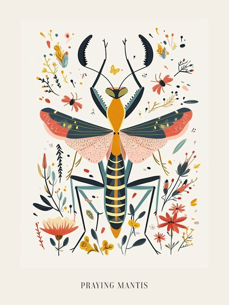 Colourful Insect Illustration Praying Mantis 13 Poster