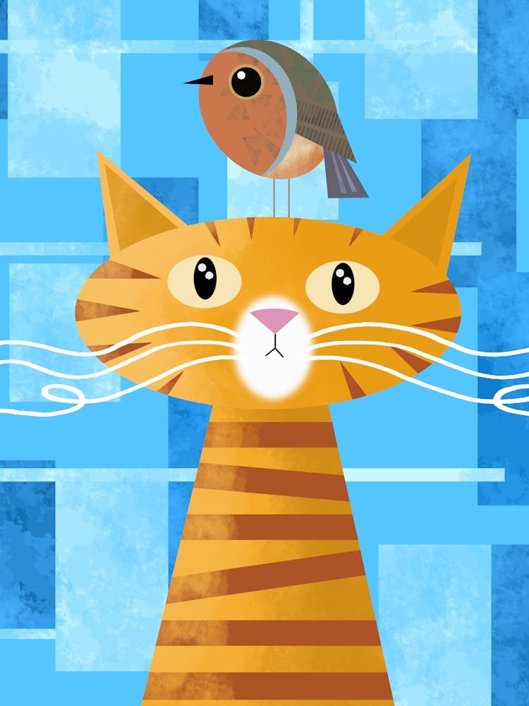 Orange Cat and Robin Redbreast