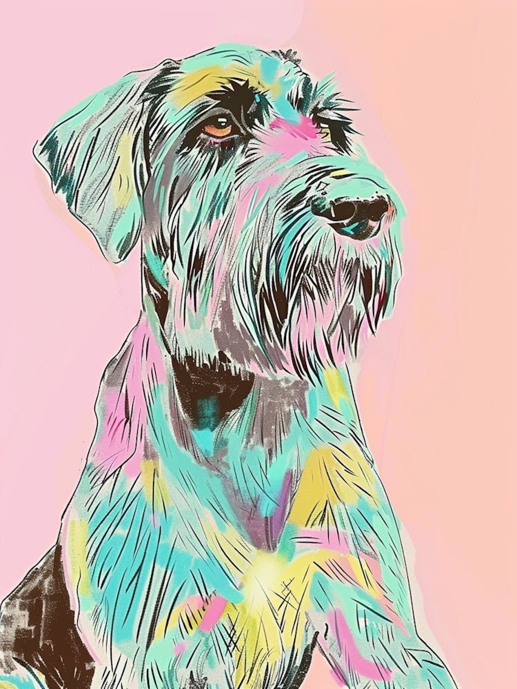 Pastel German Wirehaired Dog Pastel Line Illustration  3