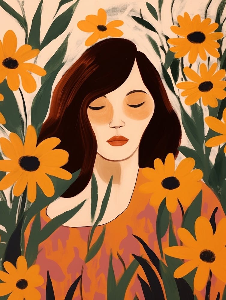 Woman With Autumnal Flowers Black Eyed Susan 2