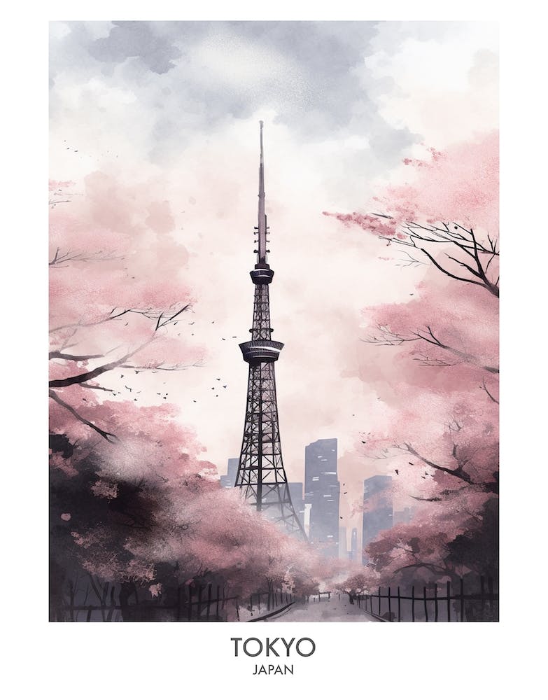 Tokyo 4 Watercolour Travel Poster