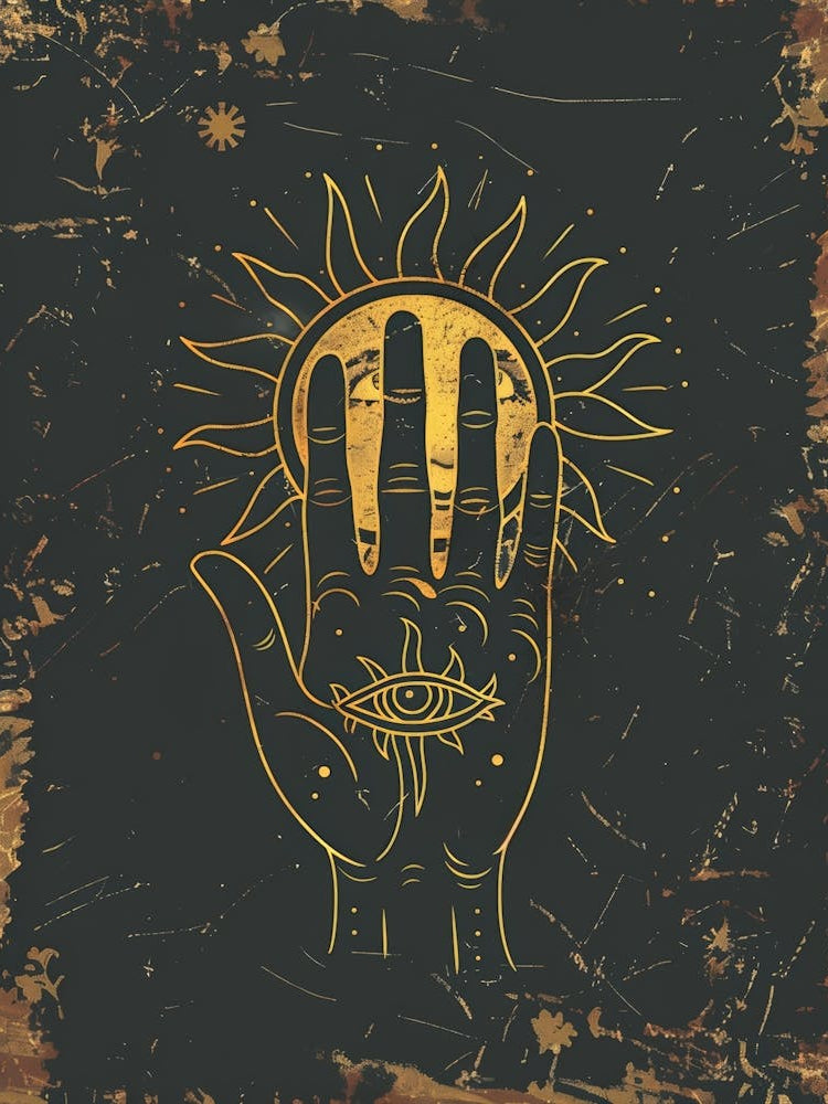 Golden Hand With Sun And Eye