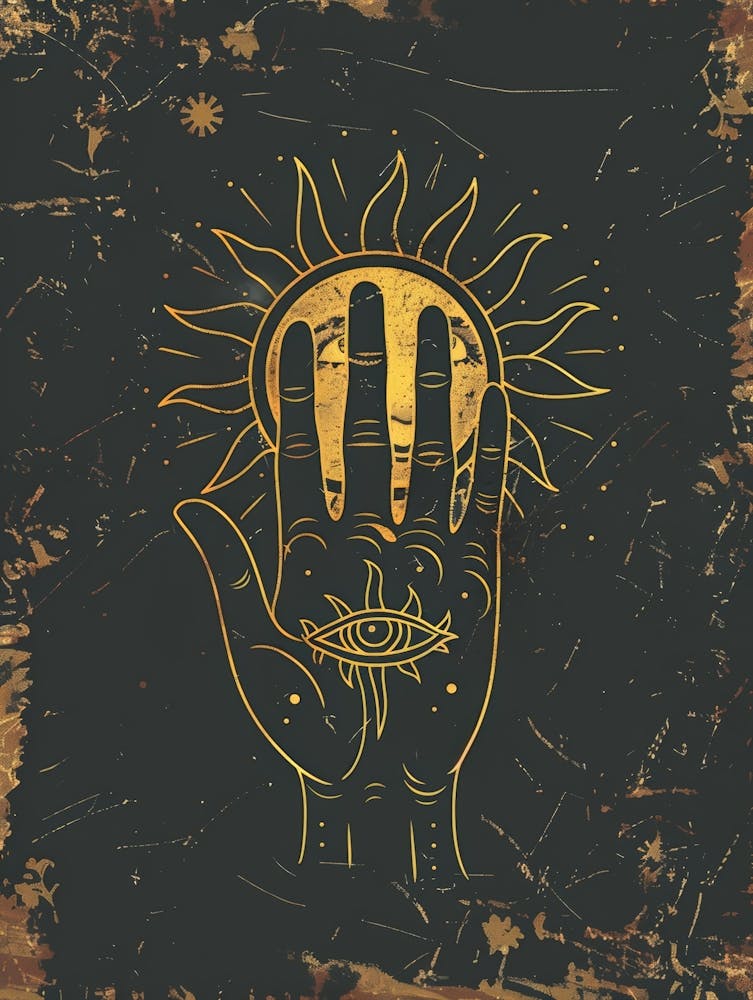 Golden Hand With Sun And Eye