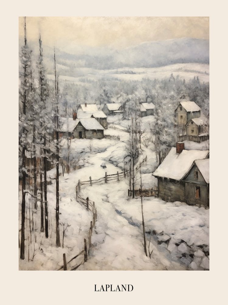 Vintage Winter Painting Poster Lapland Finland 2