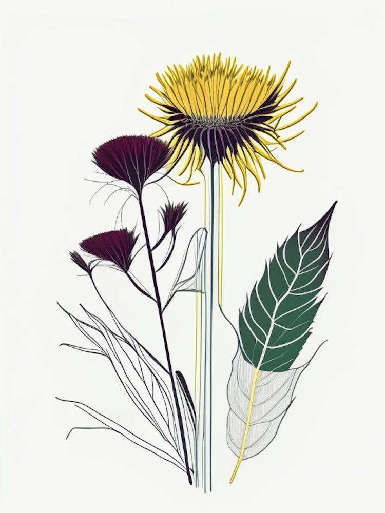 Elecampane Spices And Herbs Minimal Line Drawing 2