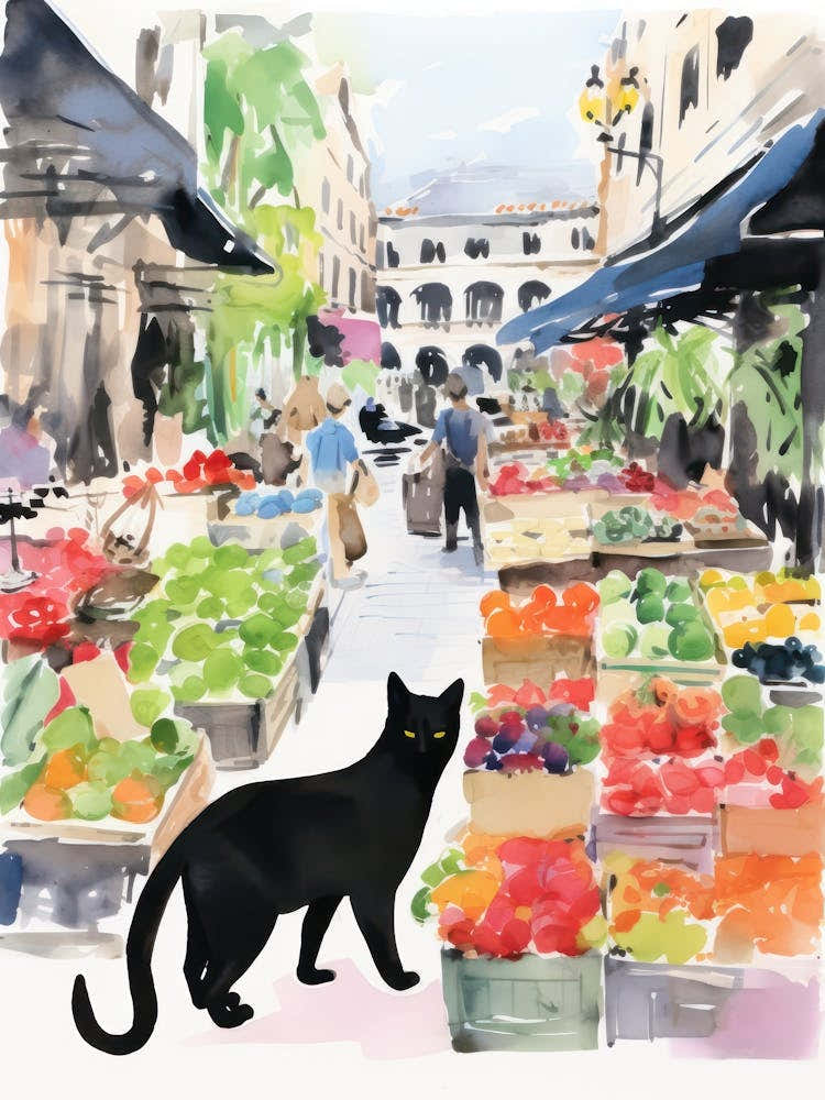 Food Market With Cats In Sydney 2 Watercolour