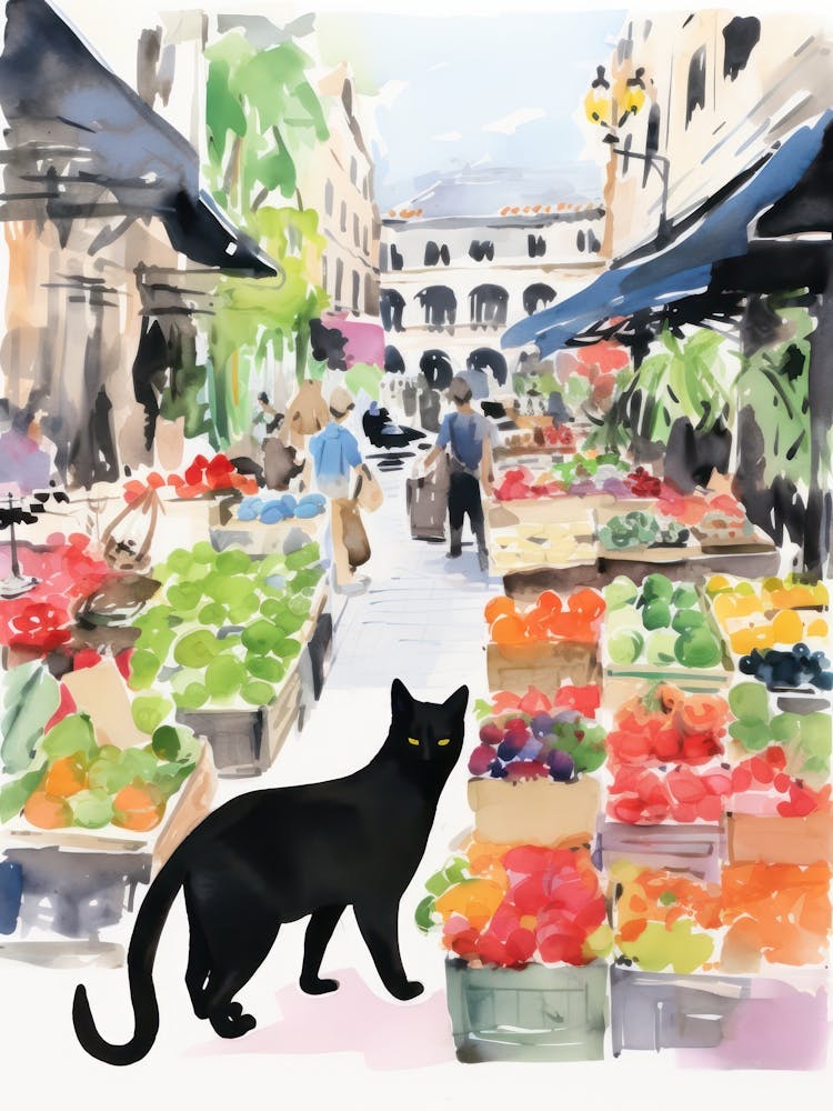 Food Market With Cats In Sydney 2 Watercolour