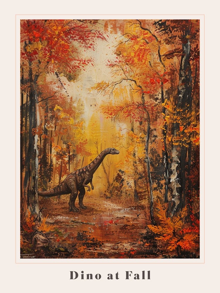 Dinosaur In An Autumnal Forest 3 Poster